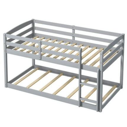 Kadyn Bedframe Platform Bed Bed Frame Twin Size Bunk Bed with High Guardrails and Integrated Ladder-Gray