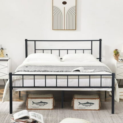 King Bed Frame with Headboard Heavy Duty Metal Platform Bed Frame King Size 12 Inch High Bedframe Mattress Foundation with Ample Storage No Boxing Spring Needed