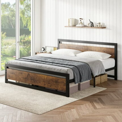 King Size Bed Frame Platform King Bedframe with Wooden Headboard and Footboard No Box Spring Needed 14 inch Easy Assemble Noise Free Mattress Frame