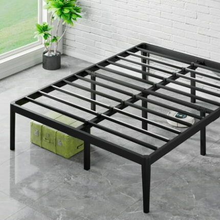 Laisnet Queen Size Bed Frame Heavy Duty Metal Platform with Steel Slats Support 18 Inches High Bedframes with Ample Storage No Box Spring Needed Black