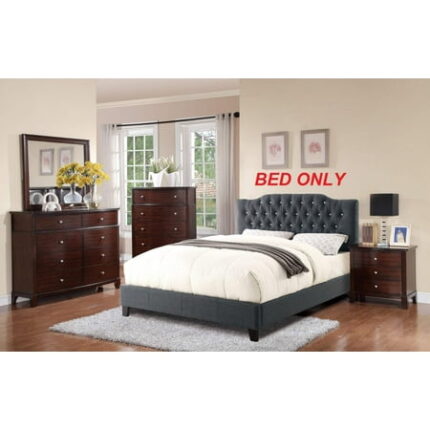Modern Gorgeous Blue Grey Polyfiber Tufted Full Size Bed 1Pc Bedframe Upholstered Headboard Bedroom Furniture Wooden Plywood Full Grey Mix Wood Bedroom Modern Transitional Poplar Bed Frame Plywood