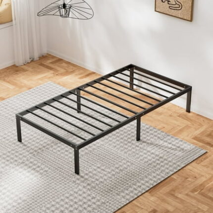Twin Size Bed Frame Classic Metal High Platform Bedframes Iron-Art Headboard/Footboard/Under Bed Storage 14 Inch High