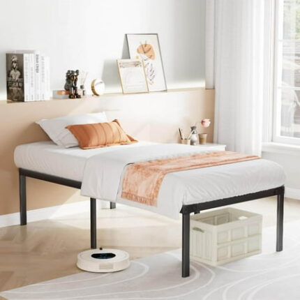Ufurpie Twin Size Bed Frame 700lbs Heavy Duty Metal Platform with Steel Slats Support No Box Spring Needed 14 inches high Bedframe with Ample Storage Sturdy and Noise-Free Black