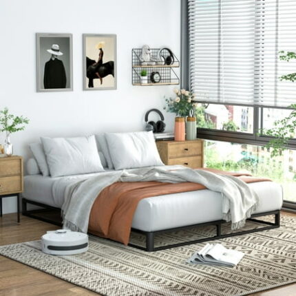 VENI 6 Modern Kids or Adults Wood Slat Support Bedframe Metal Platform Bed Frame Full