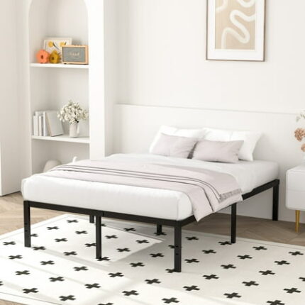 VOLIX 16 Black Metal Bed Frame Headboard Compatible Platform Bedframe Full