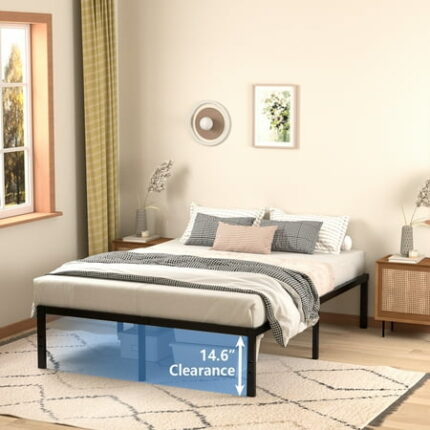 VOLIX 16 Black Metal Bed Frame Headboard Compatible Platform Bedframe King