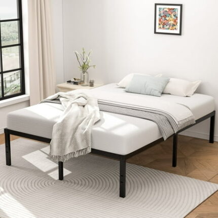 VOLIX 16 Black Metal Bed Frame Headboard Compatible Platform Bedframe Queen