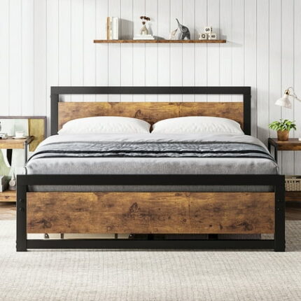 WhizMax Queen Size Bed Frame with Wooden Headboard Queen Platform Industrial BedFrame No Box Spring Needed Easy to Assemble 14 inch Queen Mattress Foundation - Queen