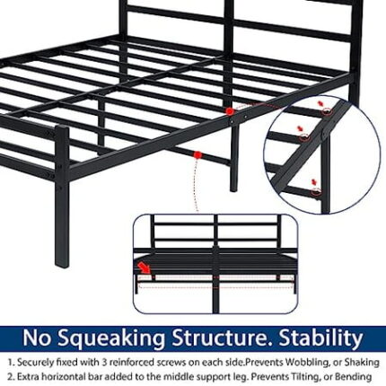 Full Bed Frame with Headboard Full Size Platform Bed with Storage 14 Inch Metal BedFrame No Box Spring Needed Heavy Duty Steel Slat Anti Slip Support Easy Quick Lock Assembly Black