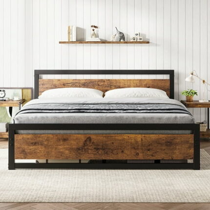 WhizMax King Size Bed Frame with Wooden Headboard King Platform Industrial BedFrame No Box Spring Needed Easy to Assemble 14 inch King Mattress Foundation - King