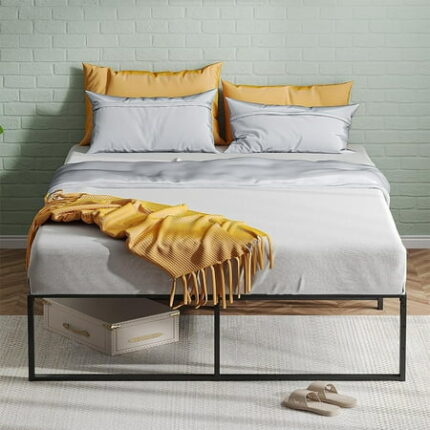WhizMax Queen Size Bed Frame Ultra Sturdy Metal Queen Bed Platform Frame with 3 in 1 Steel Support 14 inch No Box Spring Needed Easy to Assemble Black Bedframe - Queen