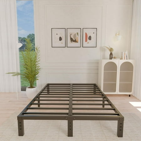 10 Inch Metal King Size Bed Frame - Double Black Basic Steel Slats Platform Easy Assembly Heavy Duty Noise Free Bedframes No Box Spring Needed