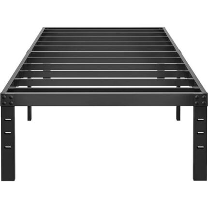 14 Inch Metal Twin Bed Frame No Box Spring Needed - Easy Assembly Heavy Duty Noise Free Narrow Bedframes - Single Black Basic Non Squeak Steel Slats Platform with Storage
