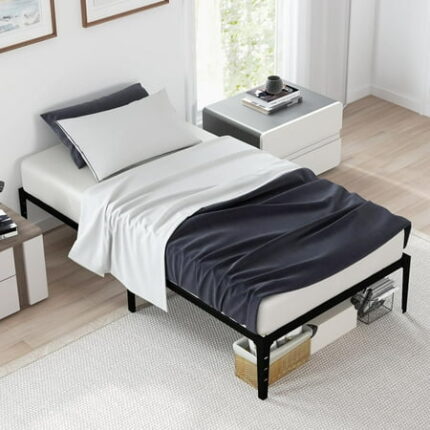 14 inch Twin Bed Frames Black Metal Platform Bed Frame Bedframe No Box Spring Needed Easy Assembly Under Beds Storage Base Beds Foundation-Twin Size