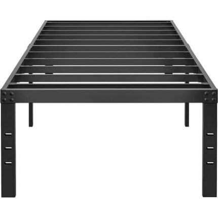 18 Inch Metal Twin Bed Frame No Box Spring Needed - Easy Assembly Heavy Duty Noise Free Narrow Bedframes - Single Black Basic Steel Slats Platform with Storage
