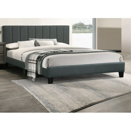 Bed Frame 1pc Full Size Bed Charcoal Polyfiber Platform Bedframe Slats Bedroom Furniture
