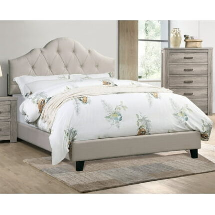 Bed Frame Contemporary 1pc Cal King Size Bed Adjustable HB Light Brown Polyfiber Upholstered Wooden Bedframe Bedroom Furniture