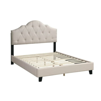 Bed Frame Contemporary 1pc Full Size Bed Adjustable HB Light Brown Polyfiber Upholstered Wooden Bedframe Bedroom Furniture