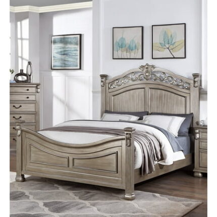 Bed Frame Formal Traditional Antique Silver 1pc Queen Size Bed Unique Design Headboard Footboard Bedframe