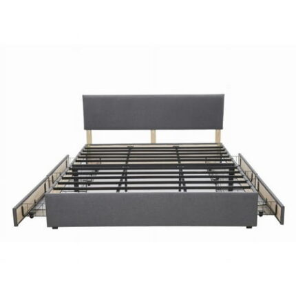 GREOKL 72 x 80 Fabric Grey Bed Frame This Platform Bedframe Features a Sophisticated Headboard and 4 Generously - Sized Drawers for Added Utility