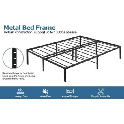Heavy Duty Tall 15.6nch Platform Twin Bed Frame with Large Under Bed Storage Metal Bedframe No Box Spring Needed for Kids Teenager Adults (King)