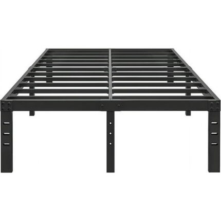 14 Inch Metal Bed Frame Queen Size No Box Spring Needed - Easy Assembly Heavy Duty Noise Free Narrow Bedframes - Double Black Basic Steel Slats Platform with Storage