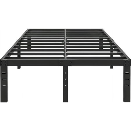14 Inch Metal Bed Frame Queen Size No Box Spring Needed - Easy Assembly Heavy Duty Noise Free Narrow Bedframes - Double Black Basic Steel Slats Platform with Storage