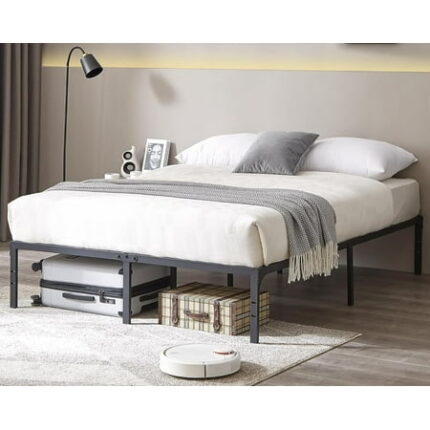14 Inch Queen Bed Frame Metal Platform Queen Bedframe No Box Spring Needed Heavy Duty Queen Size Bed Frame Up to 1000 lbs DIY Headboard Holes Storage Space Easy Assembly Black