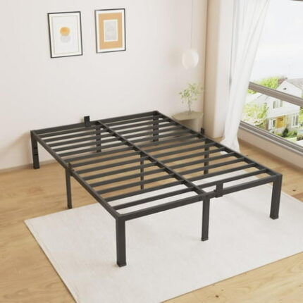 18 Inches Full Size Bed Frame Heavy Duty Metal Platform Bed Frame No Box Spring Needed Easy Assembly Noise Free Bedframe with Mattress Slide Stopper