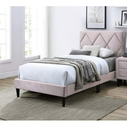 Bed Frame Full Size Bed w Adjustable Headboard 1pc Bedframe Light Pink Velvet Upholstered Youth Bedroom Furniture