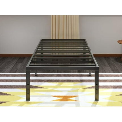 Bed Frame Twin Size Storage 18 inch Tall Platform Metal BedFrame for Kids Boys Girls Heavy Duty Slats Support No Box Spring Needed Easy Assembly Noise Free Black (Twin 18in)