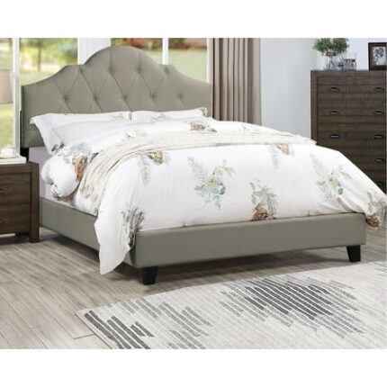 Modern Queen Size Bed Upholstered Headboard In Grey Arch Design Wooden Frame Adjustable Hb Bed Frame With Grey Headboard Bedframe