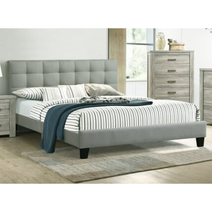 Queen Size Bed Frame Contemporary 1pc Queen Size Bed Grey Polyfiber Tufted Headboard Platform Bedframe Bedroom Furniture King Size Bed Frame