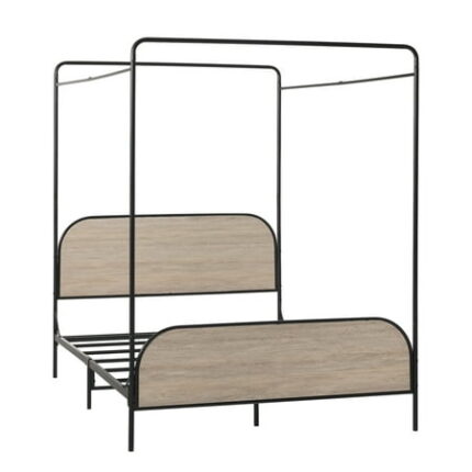 Queen Size Bed Frame Modern Metal and Wood Canopy Queen Bedframe - Smoked Oak King Size Bed Frame