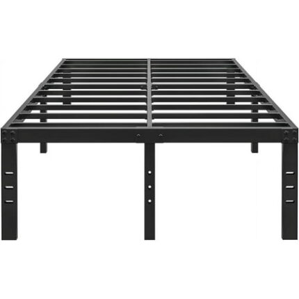 18 Inch Metal Bed Frame Queen Size - Black Basic Steel Slats Platform Easy Assembly Heavy Duty Noise Free Bedframes No Box Spring Needed