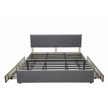 72 x 80 Fabric Grey Bed Frame with Headboard Platform Bedframe with 4 Drawers