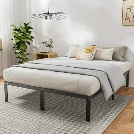 Full Size Bed Frame Classic Metal High Platform Bedframes with Under Bed Storage 14 Inch High Black