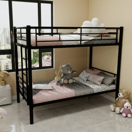 King Size Bed Frame Twin Over Twin Metal Bunk Bed for Metal Structure Bedframe with Ladders & Guardrail Convertible 2 Beds No Spring Box Required Full Size Bed Frame