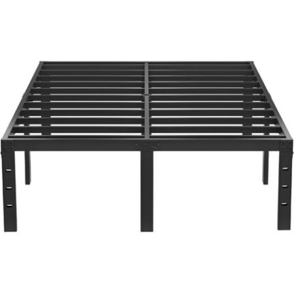 King Size Metal Bed Frame - 16 Inch Heavy Duty Bedframe Black Basic Steel Slats Platform No Box Spring Needed Easy Assembly Noise Free