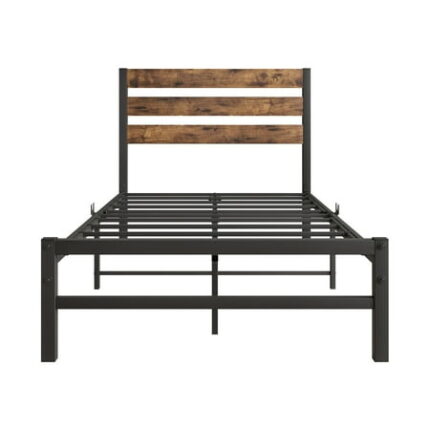 Kselythan Vintage Bed Frame Metal Bed Frame with Headboard Platform Bedframe with Storage No Box Spring Needed Mattress Foundation Noise-Free