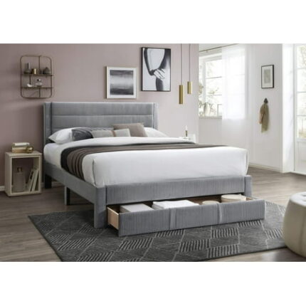 Luxury Contemporary Look 1Pc Queen Size Bed W Storage Drawer Gray Corduroy Headboard Bedframe Box Spring Not Required Queen Gray Wood Bedroom Contemporary Modern Bed Frame Corduroy