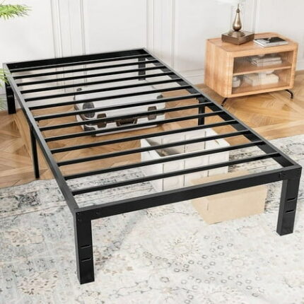 Mayoume Bed Frame Twin Metal Platform Bedframe Heavy Duty No Box Spring Needed with High Storage Space Under Frame 14 Inches Sturdy Steel Slat Support