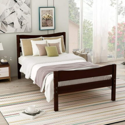 Pvillez Twin Bed Frames Wood Twin Bed Frame with Headboard and Footboard Kids Bed Frame Twin Wooden Bedframes Platform with Storage for Girls Boy No Box Spring Needed (Espresso 4)
