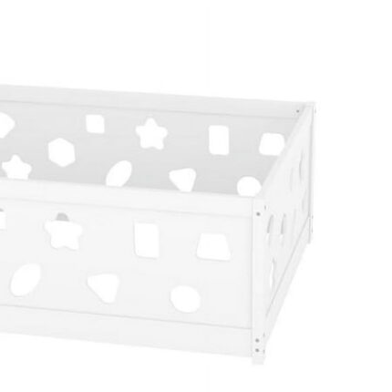 Twin Size Floor Bed with Guardrails and Door Solid Wood Bedframe with Rails for Girls Boys Teens Floor Bed Frame with Fence and Door No Slats Included White