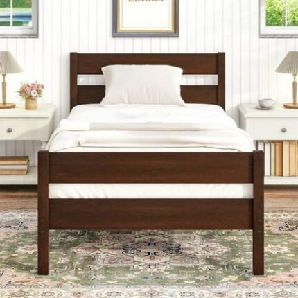 Wood Bed Frame Twin Wooden Twin Bed Frame with Headboard and Footboard Platform Bedframe for Kids Teens Adult No Box Spring Required Espresso