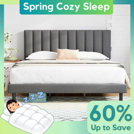Bed Frame with Headboard 7 Under Bed Storage Platform Bedframe Mattress Foundation Strong Wooden Slats No Box Spring Needed Easy Assembly