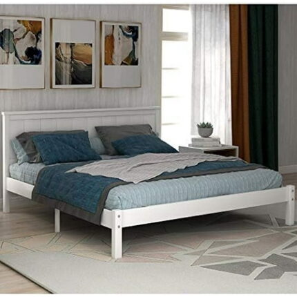 Wood Full Platform Bed Full Size BedFrame with Headboard for Bedroom Living Room Guest Room No Box Spring Needed White Bed Frame