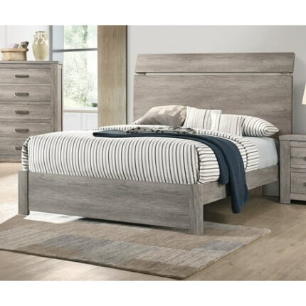 Bed Frame Wooden Bedroom 1pc Queen Size Bed Grey Color Bedframe Paper Laminate Furniture Simple Modern