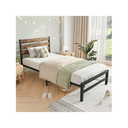 Black - Large Vintage Bed Frame Metal Bed Frame With Headboard Platform Bedframe With Storage No Box Spring Needed Mattress Foundation Noise-Free