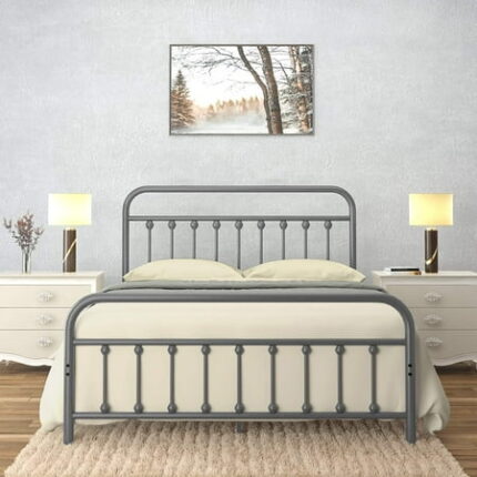 Golden Gate Beds Victorian Vintage Style Metal Bed Frame with Wrought Iron Headboard and Footboard Classic Platform Bedframe with Storage No Box Spring Needed Mattress Foundation Black Full Size
